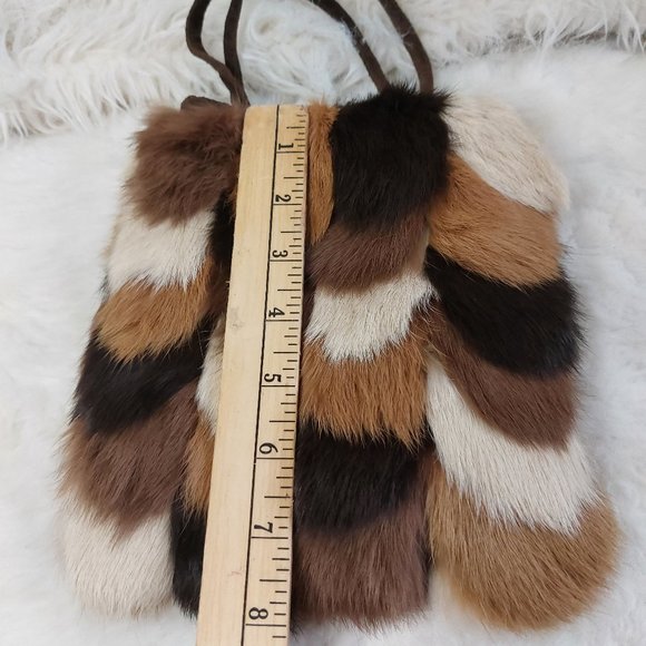 Firenze Collection Women's Brown and Tan Rabbit Fur Small Hand Bag - Picture 5 of 7